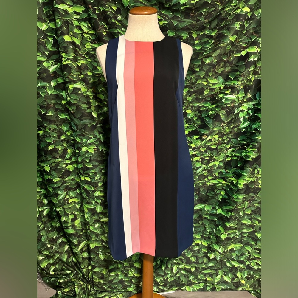 Ann Taylor Striped Sleeveless Shift Dress Navy Blue Pink Women’s 0